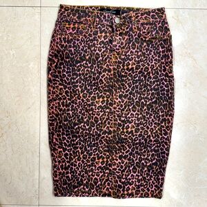 💗Seven Two Denim pink leopard denim pencil skirt